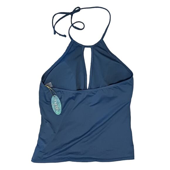 Mynah Womens Size Large Ocean Halter Swimsuit Tankini Top Removable Cups Nwt New - Picture 2 of 8